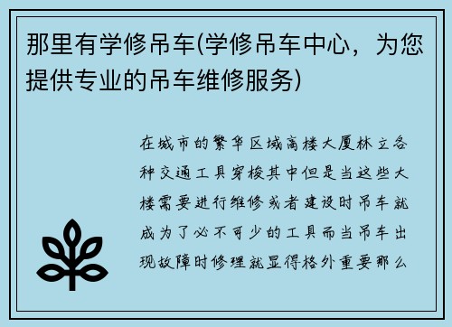 那里有学修吊车(学修吊车中心，为您提供专业的吊车维修服务)