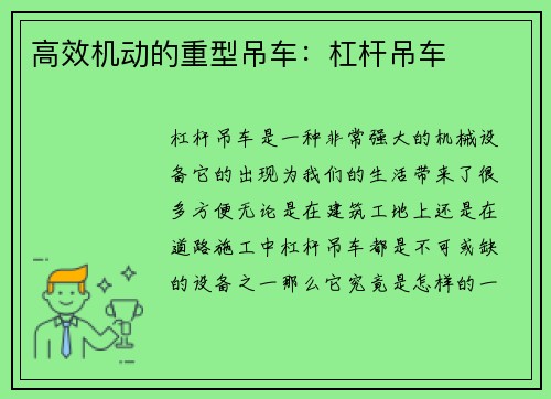 高效机动的重型吊车：杠杆吊车